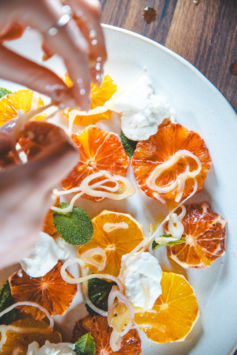 Assembling the Blood Orange & Stracciatella Salad - Georgie Eats