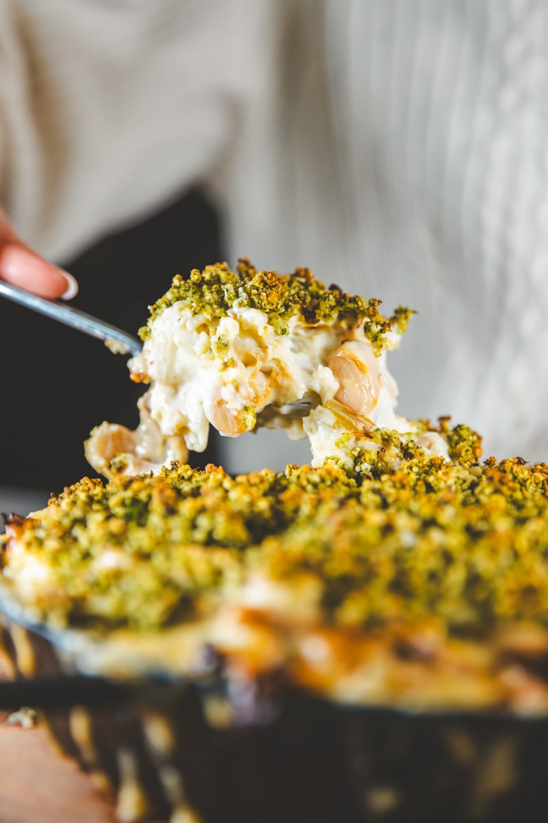 Serving the Creamy Cauliflower Cheese & Beans - Georgie Eats
