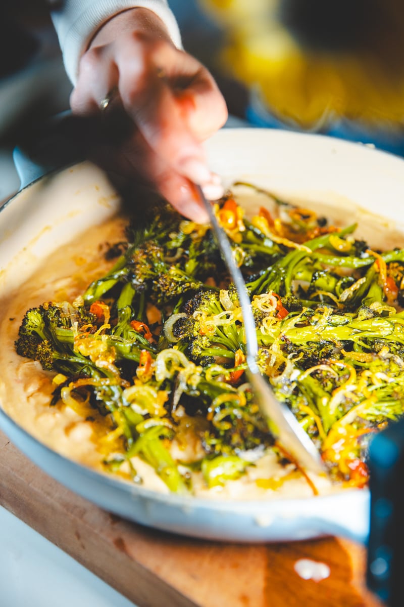 Purple Sprouting Broccoli & Tahini Beans - Georgie Eats