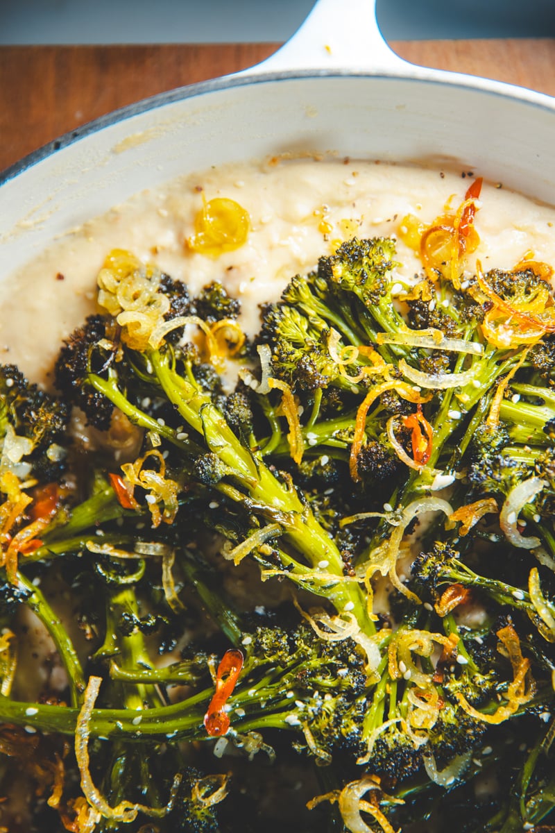 Purple Sprouting Broccoli & Tahini Beans - Georgie Eats