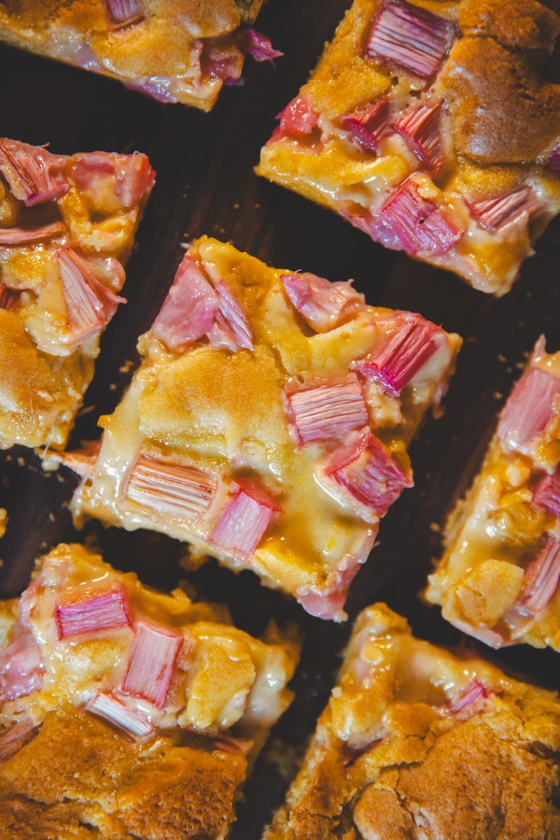 Rhubarb & Custard Blondies - Georgie Eats