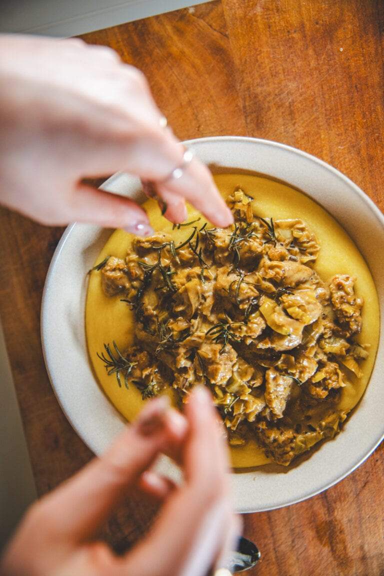 Sausage & Leek Ragu with Creamy Polenta - Georgie Eats