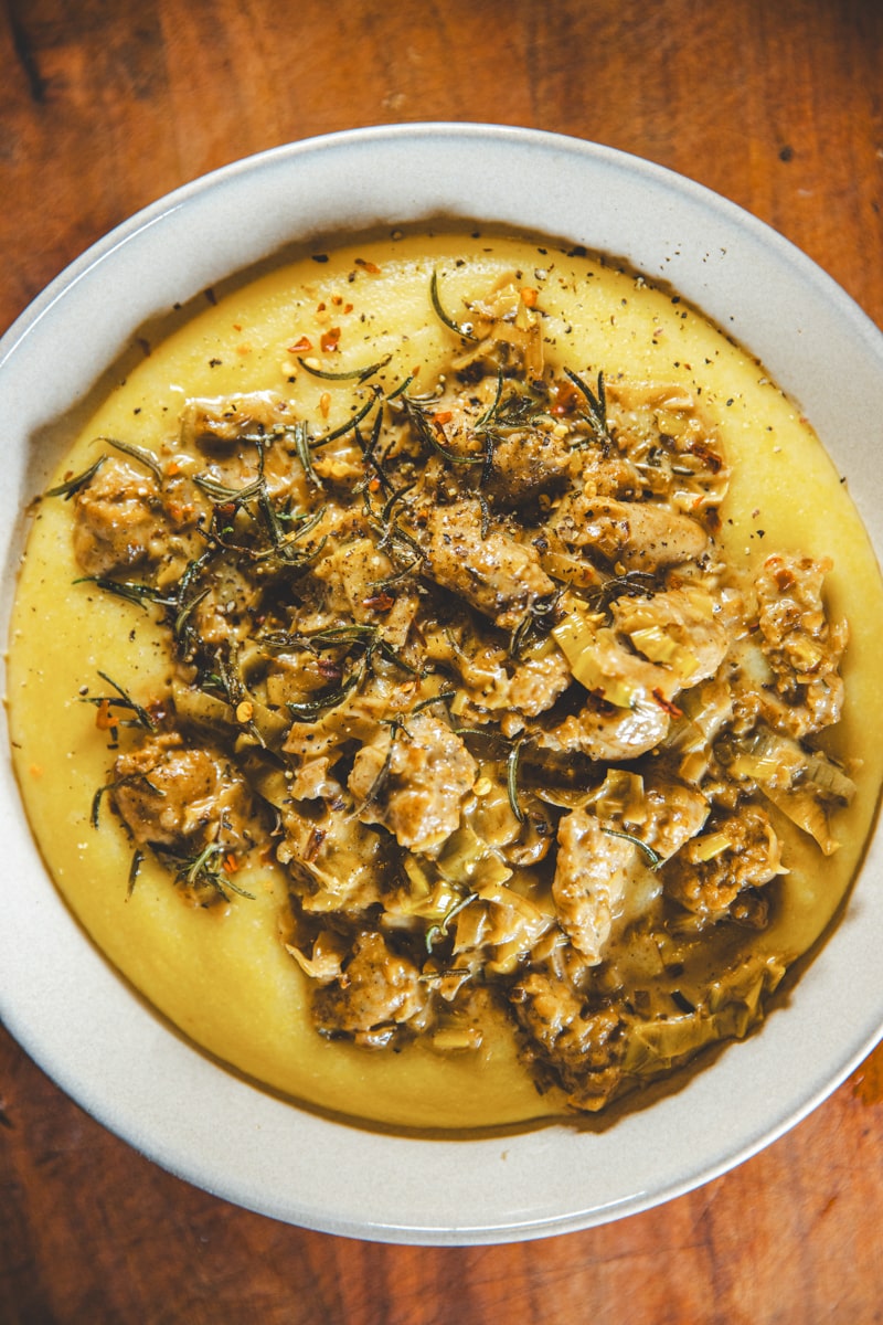 Sausage & Leek Ragu with Creamy Polenta - Georgie Eats