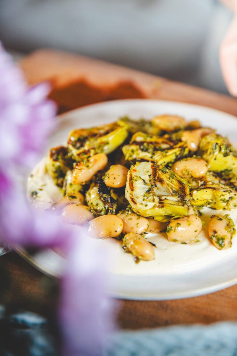 Grilled Artichoke & Butter Bean Salad with Gremolata Dressing - Georgie Eats