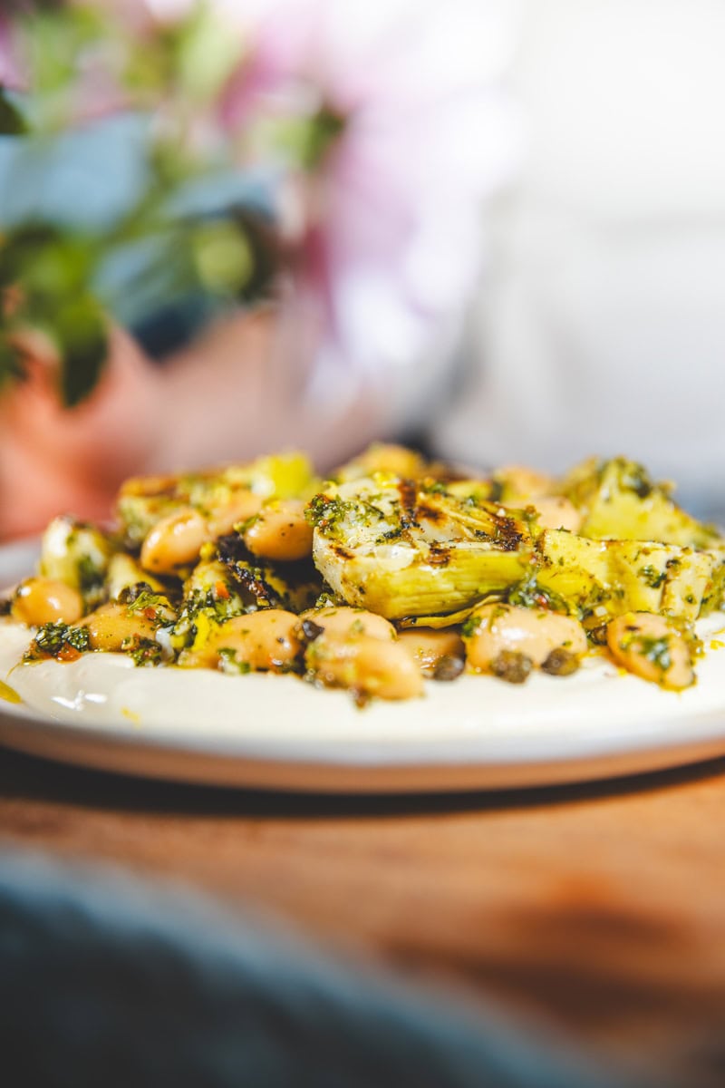 Grilled Artichoke & Butter Bean Salad with Gremolata Dressing - Georgie Eats