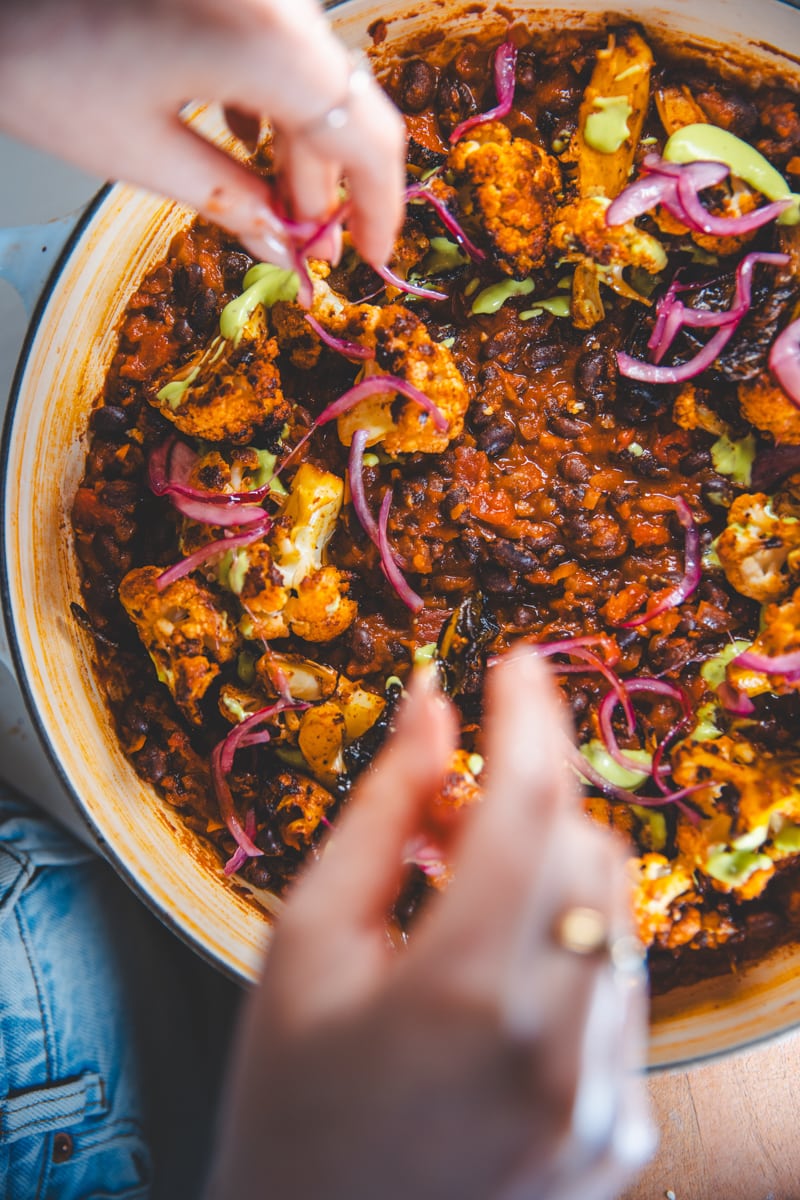 Serving Roasted Chipotle Cauliflower & Smoky Black Beans - Georgie Eats