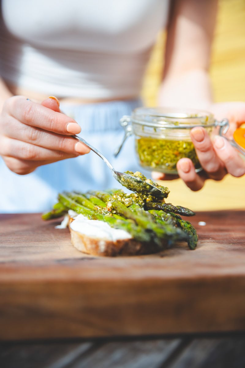 Serving the Asparagus & Caper Salsa Toast - Georgie Eats