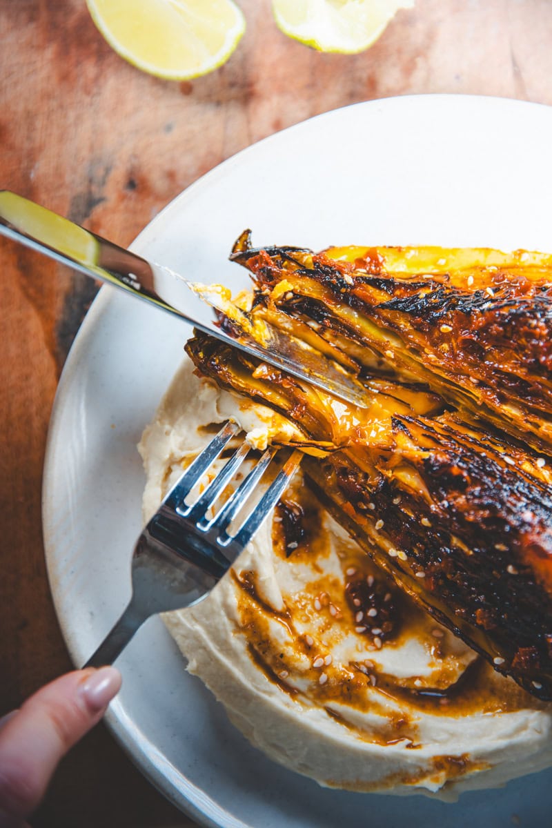 Harissa Hispi Cabbage & Butter Bean Mash - Georgie Eats