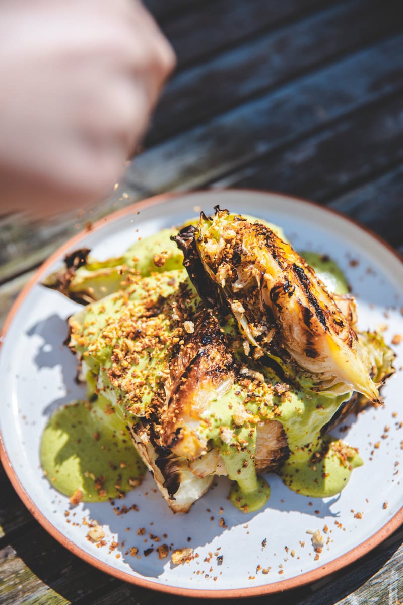 GRIDDLED HISPI CABBAGE & CHARRED JALAPEÑO SAUCE