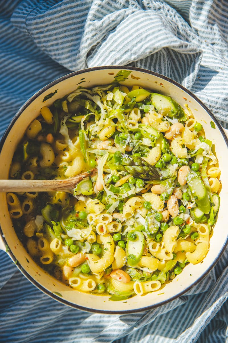 A pot of Spring Minestrone Soup - Georgie Eats