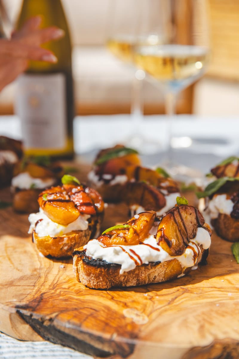 Peach, Basil & Burrata Toasts - Georgie Eats