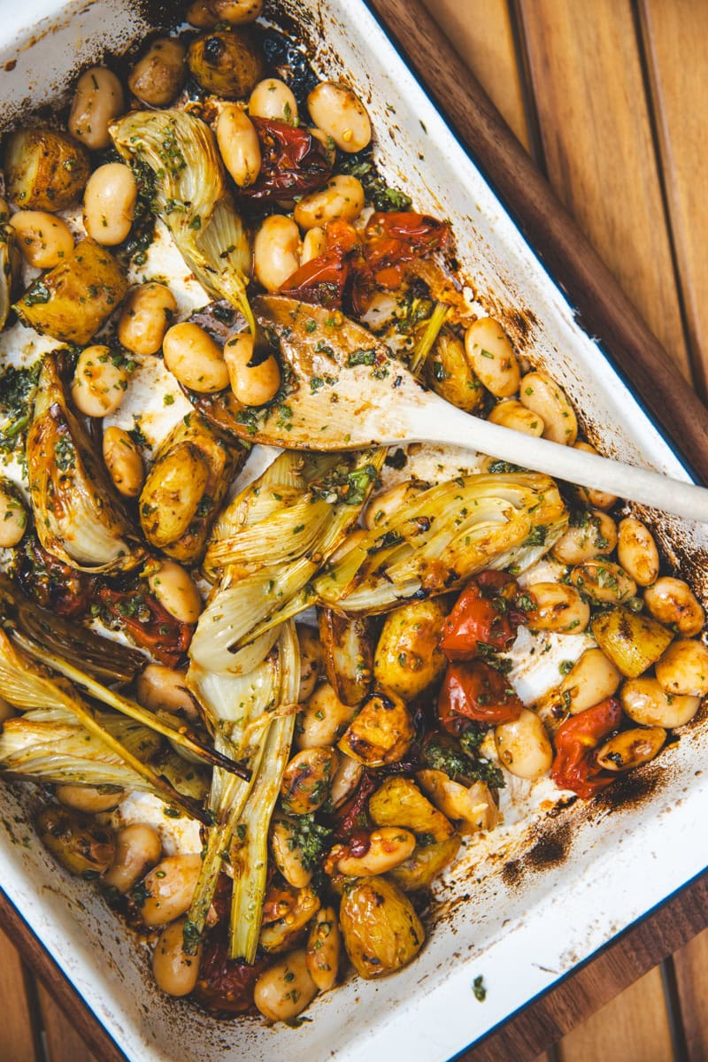 Fennel & Salsa Verde Traybake Salad - Georgie Eats