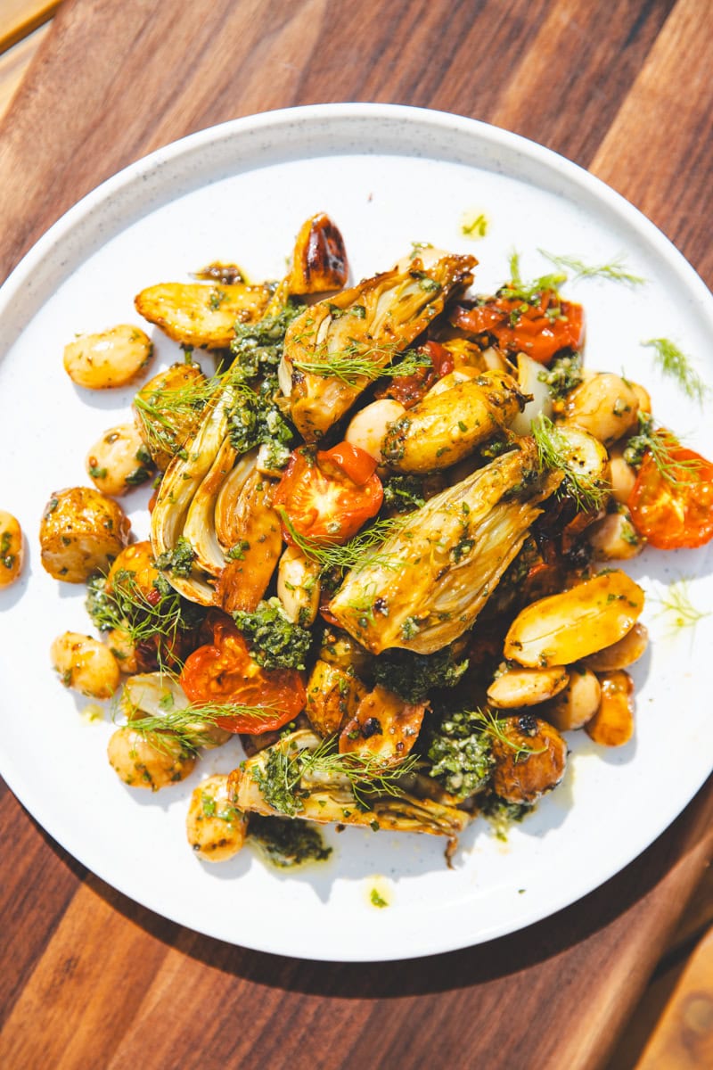 Fennel & Salsa Verde Traybake Salad - Georgie Eats