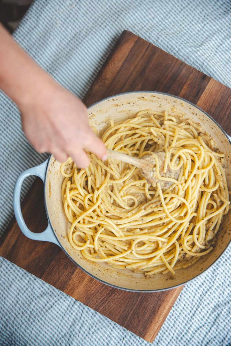 Stirring the Burnt Aubergine Cacio E Pepe - Georgie Eats