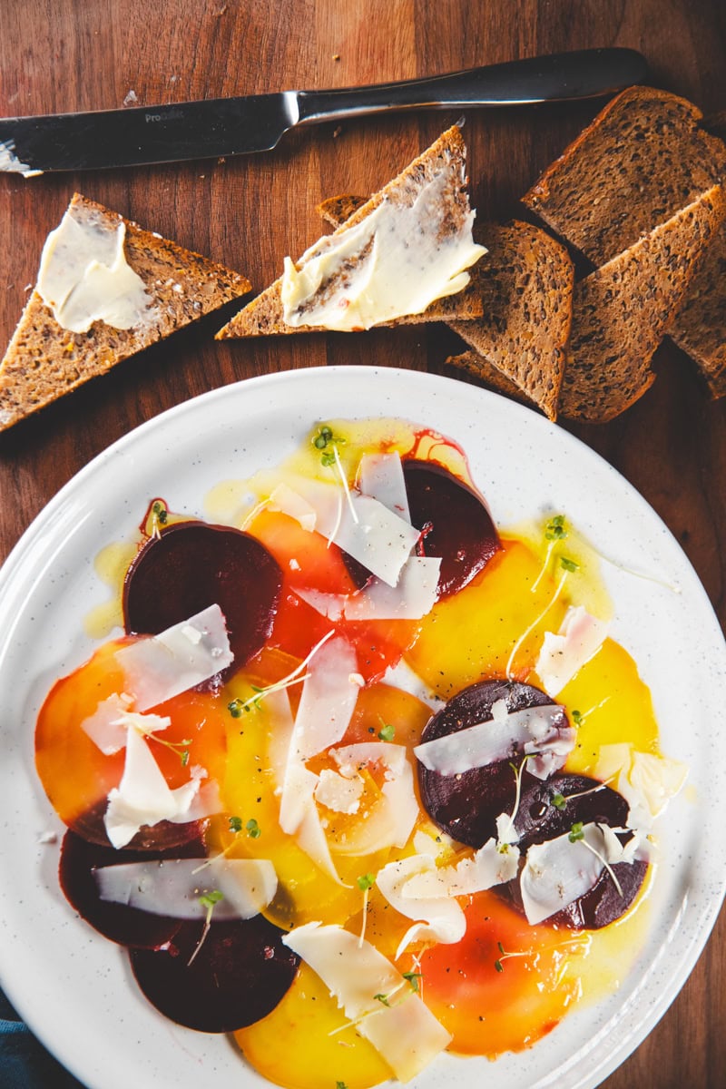 Beetroot Carpaccio with rye bread - Georgie Eats