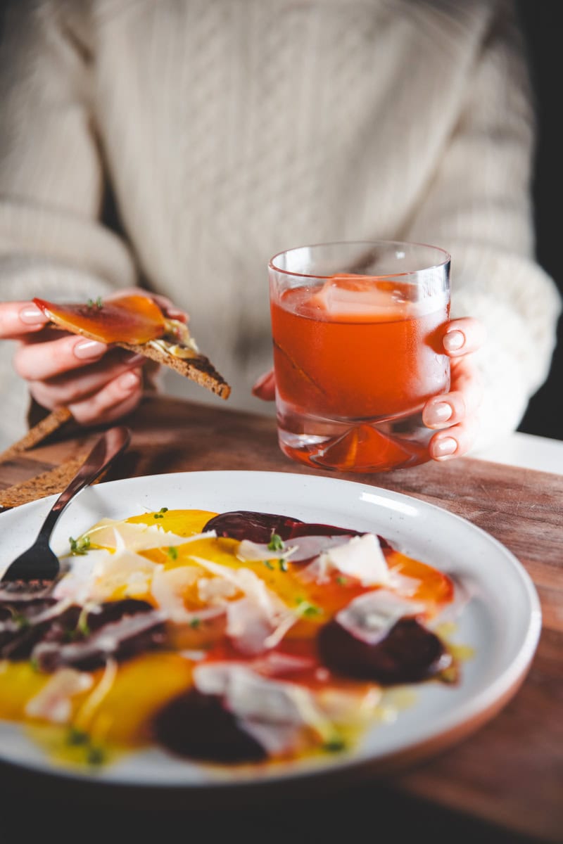 Bloody Negroni served with Beetroot Carpaccio - Georgie Eats