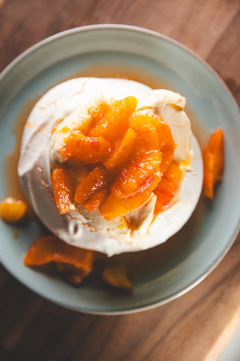 MERINGUE, VANILLA CREME DIPLOMATE, BLOOD ORANGE