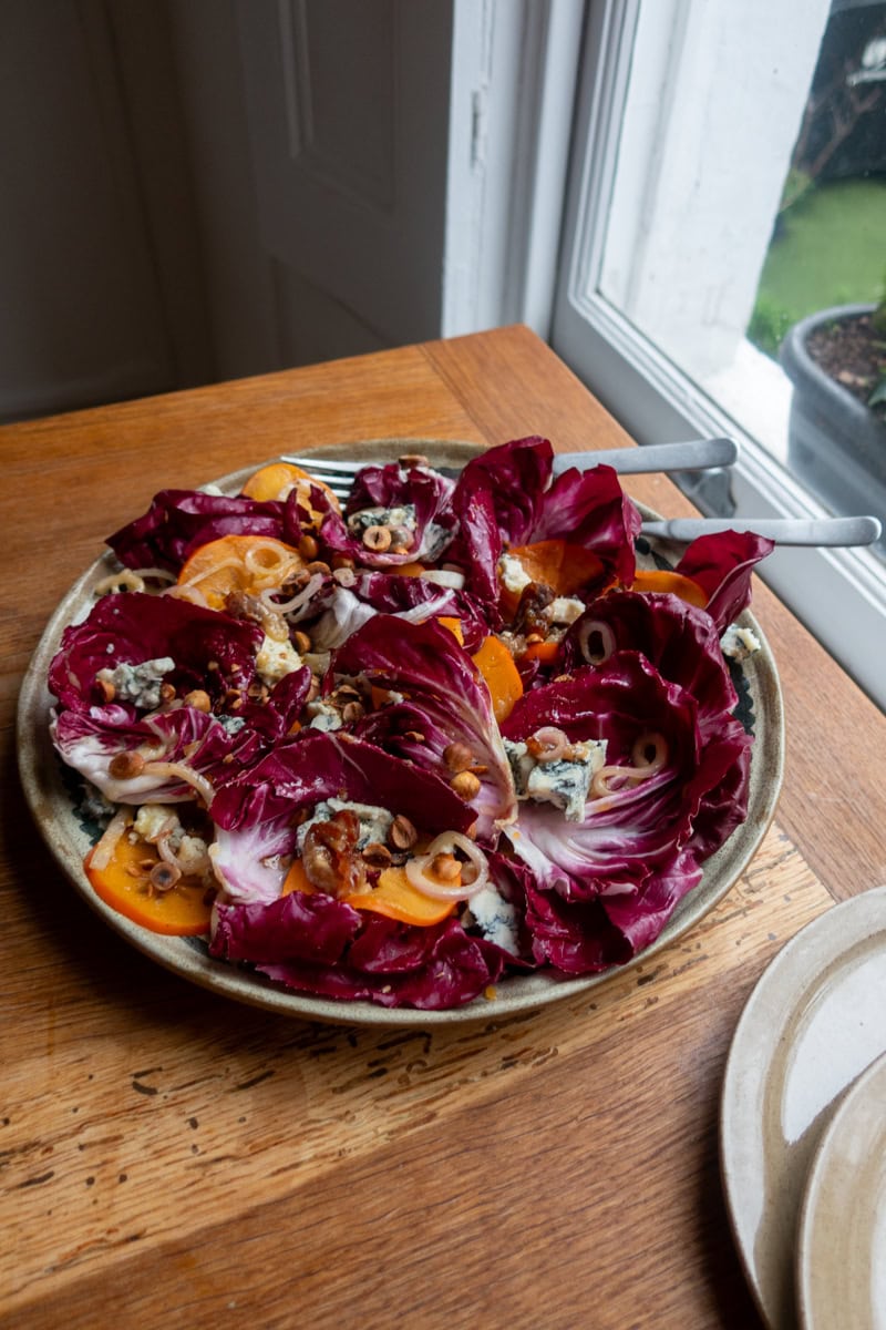 Persimmon, radicchio & gorgonzola salad in a bowl - Georgie Mullen