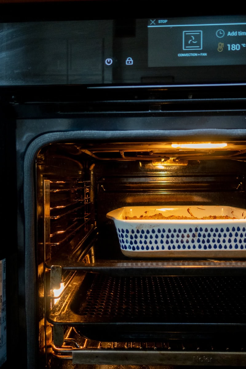 Caramelised Leek & Mustard Macaroni Cheese in the oven - Georgie Mullen