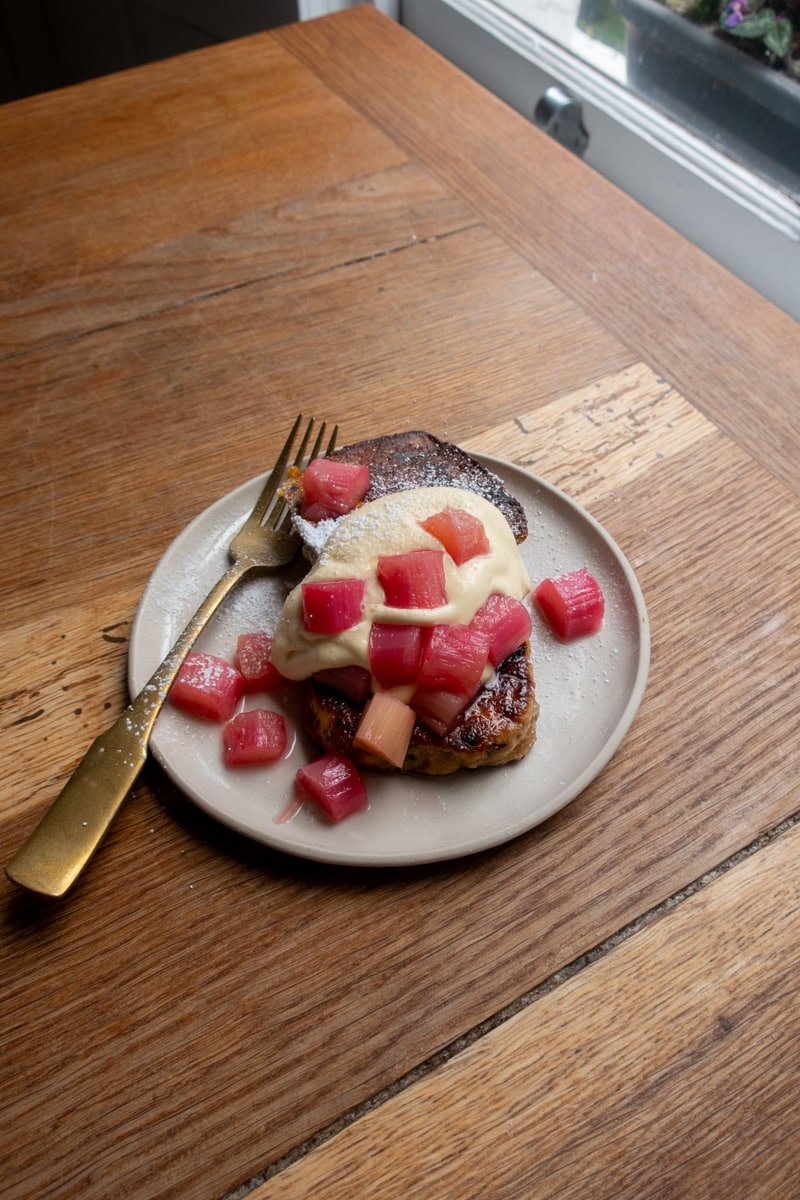 Rhubarb & Custard Hot Cross Bun French Toast - Georgie Mullen
