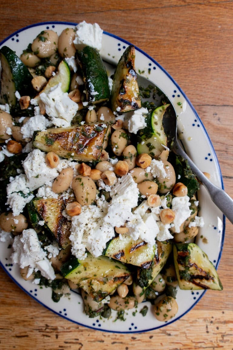 Griddled Courgette, Feta & Butter Bean Salad - Georgie Mullen