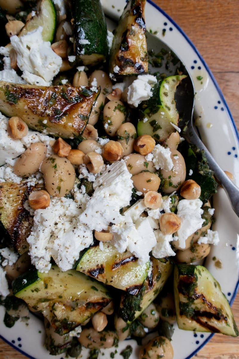 Griddled Courgette, Feta & Butter Bean Salad - Georgie Mullen
