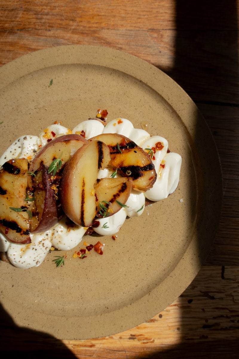 Griddled Peach & Whipped Ricotta Toast - Georgie Mullen