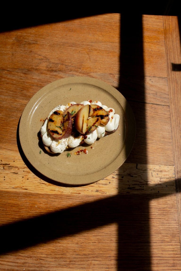 Griddled Peach & Whipped Ricotta Toast - Georgie Mullen