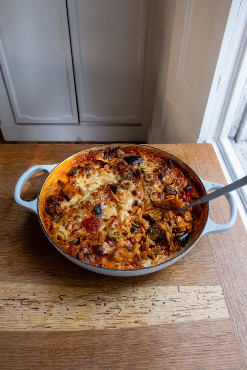 A Caponata Orzo Bake - Georgie Mullen