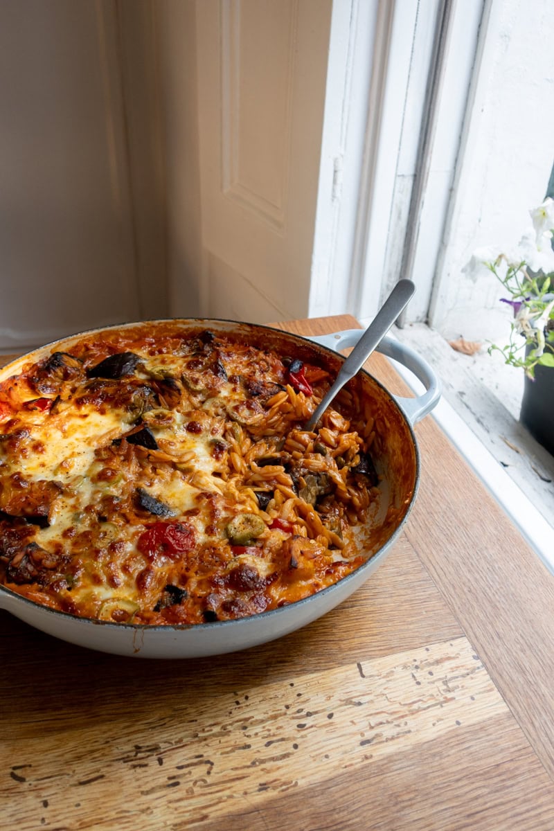 A Caponata Orzo Bake - Georgie Mullen