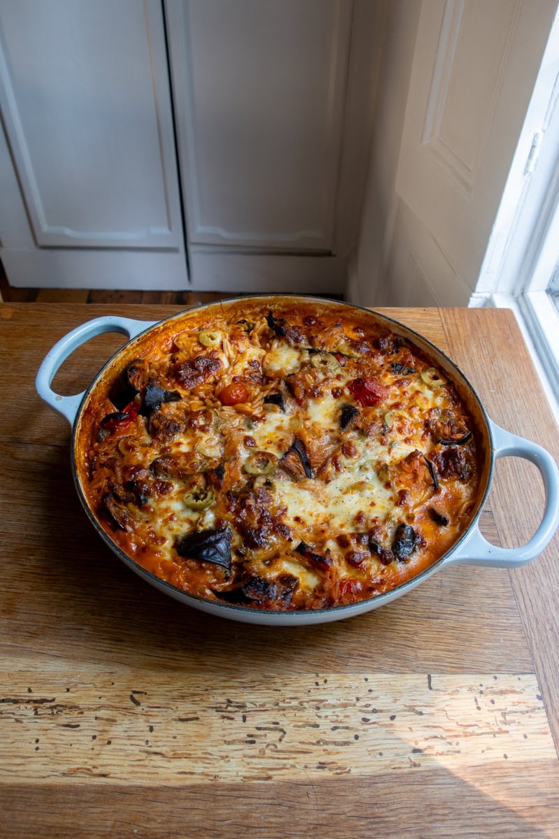 A Caponata Orzo Bake - Georgie Mullen
