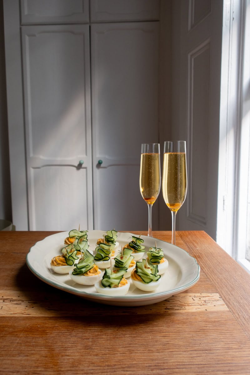 Devilled Eggs with Dill & Cucumber and a Champagne Cocktail - Georgie Mullen