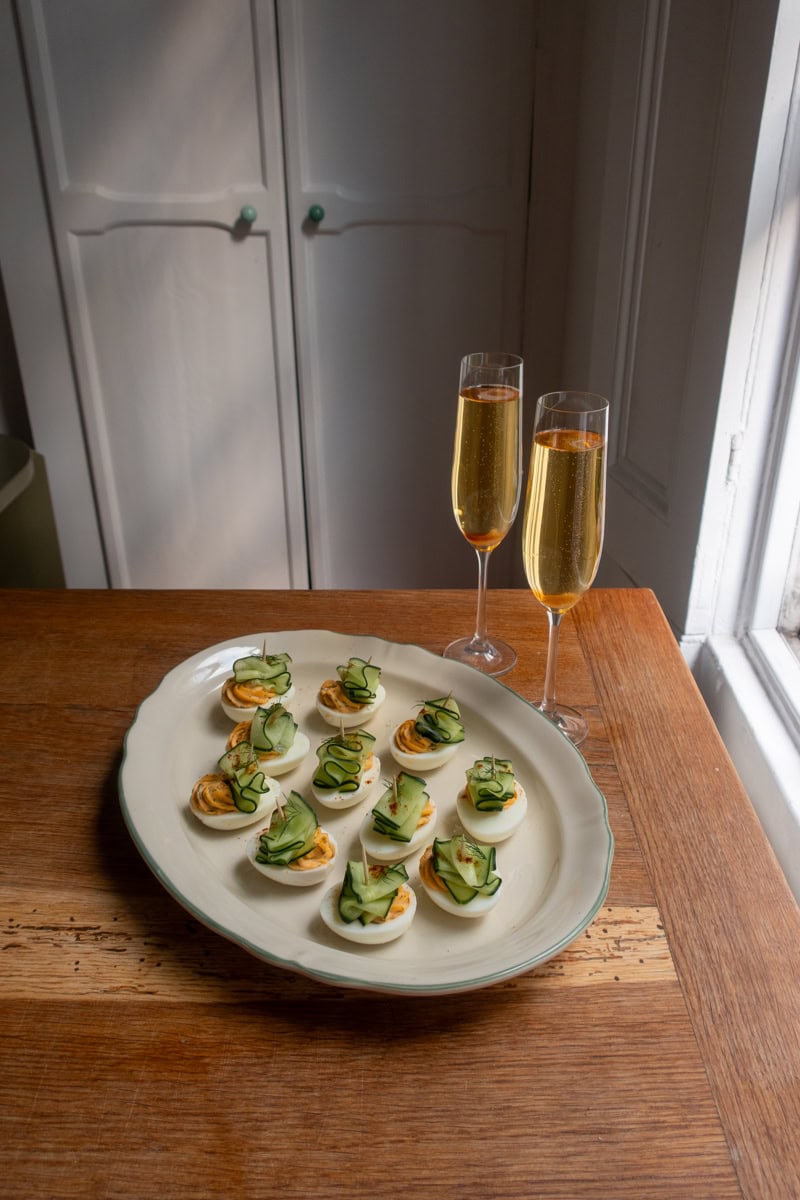 Devilled Eggs with Dill & Cucumber and a Champagne Cocktail - Georgie Mullen
