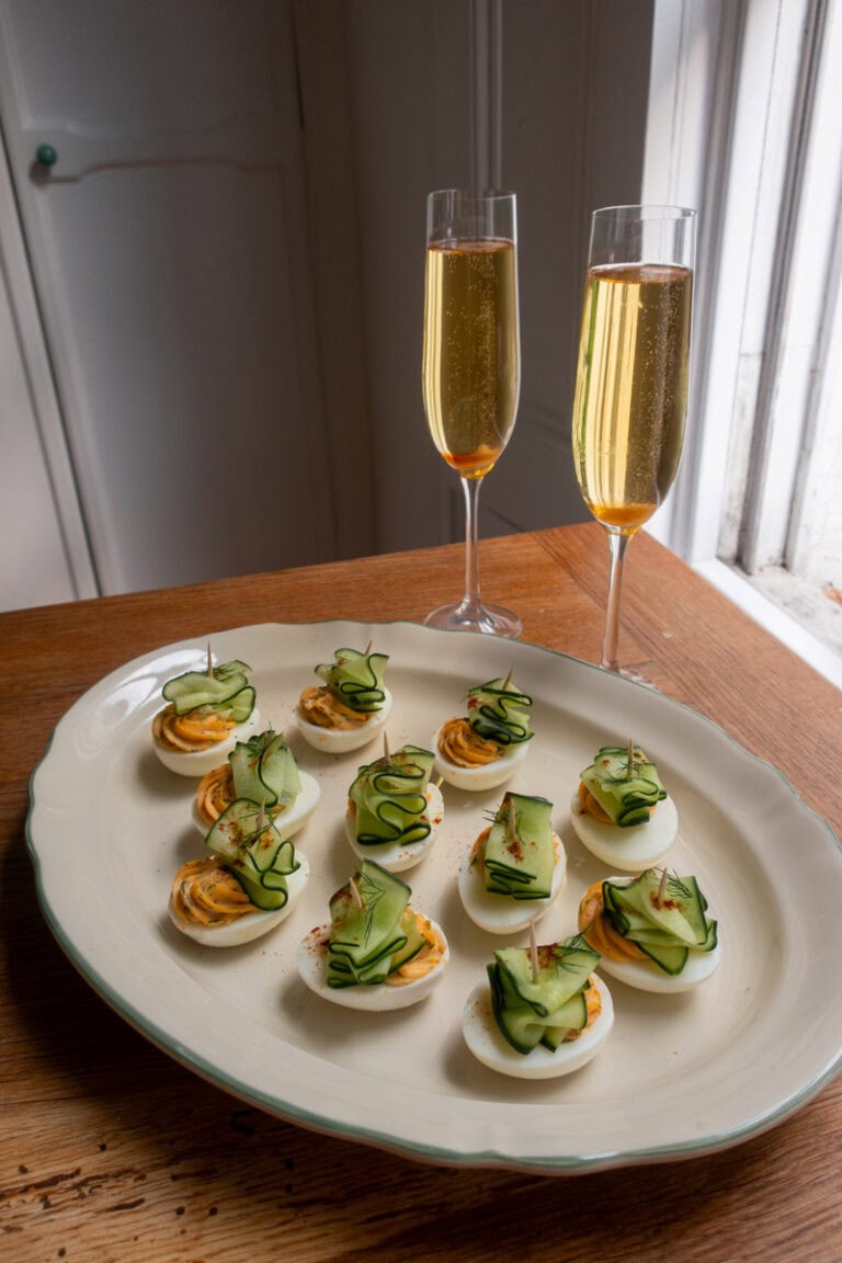 Devilled Eggs with Dill & Cucumber and a Champagne Cocktail - Georgie Mullen