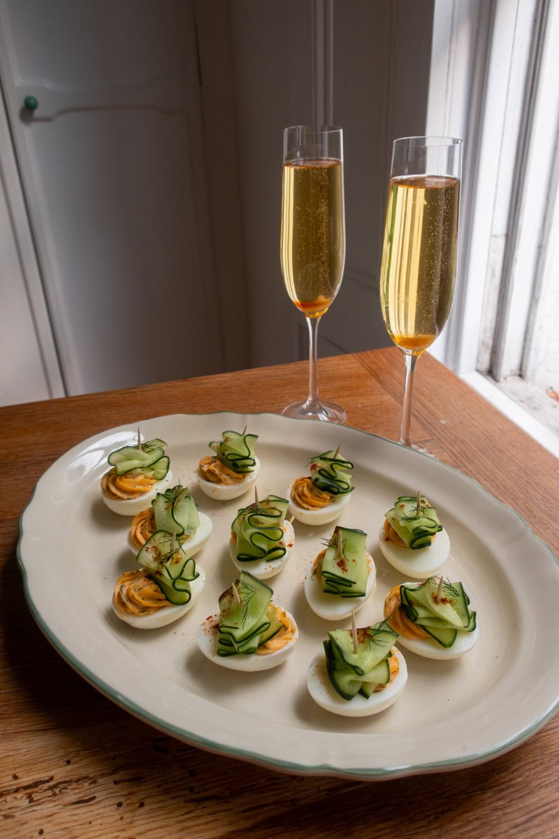 Devilled Eggs with Dill & Cucumber and a Champagne Cocktail - Georgie Mullen